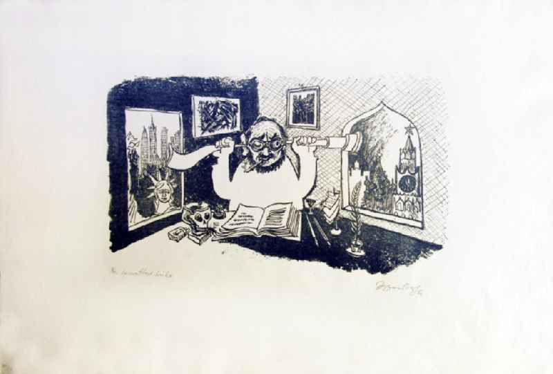 Grafik von Herbert Sandberg 'Der Zerrissene oder Der heimatlose Linke' aus dem Jahr 1960, 36,4x21,5cm Lithographie, handsigniert, 21/5