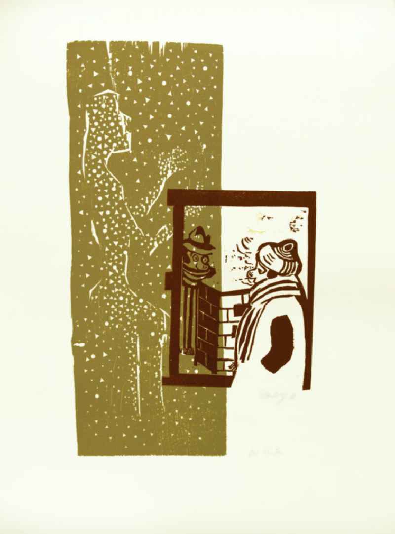 Grafik von Herbert Sandberg 'Der Winter' aus dem Jahr 1976, 29,0x51,