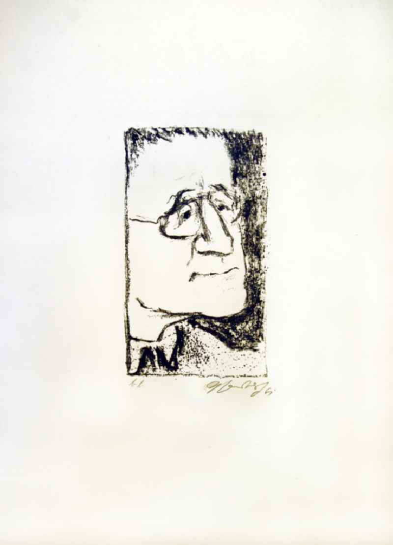 Grafik von Herbert Sandberg über Bertolt Brecht (*10.02.1898 †14.