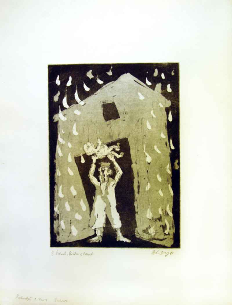 Grafik von Herbert Sandberg ''s brennt, Bruder es brennt' aus dem Jahr 1983, 20,5x29,
