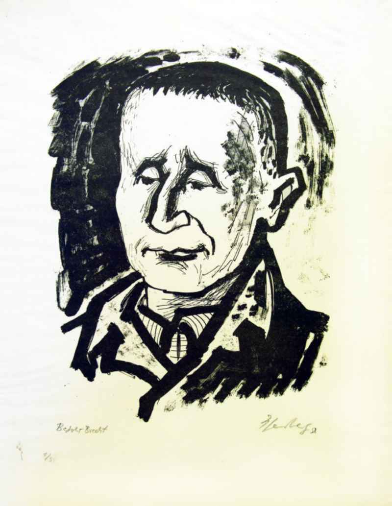 Grafik von Herbert Sandberg 'Bertolt Brecht' (Porträt rechts) aus dem Jahr 1958, 27,5x37,