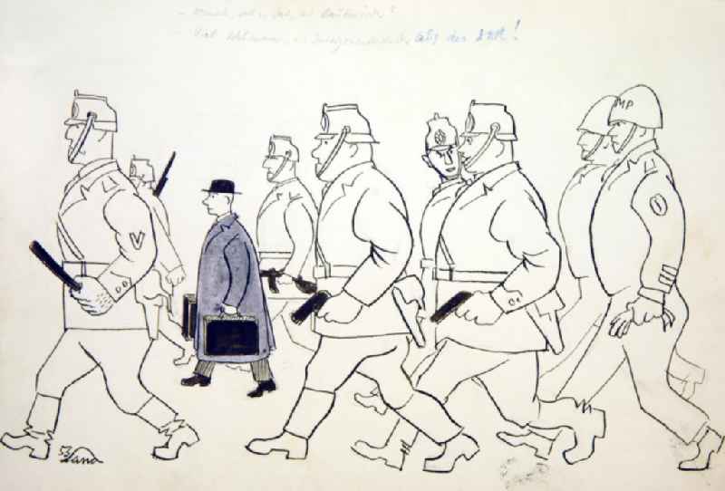 Zeichnung von Herbert Sandberg 'Interzonenreisender' aus dem Jahr 1953, 3