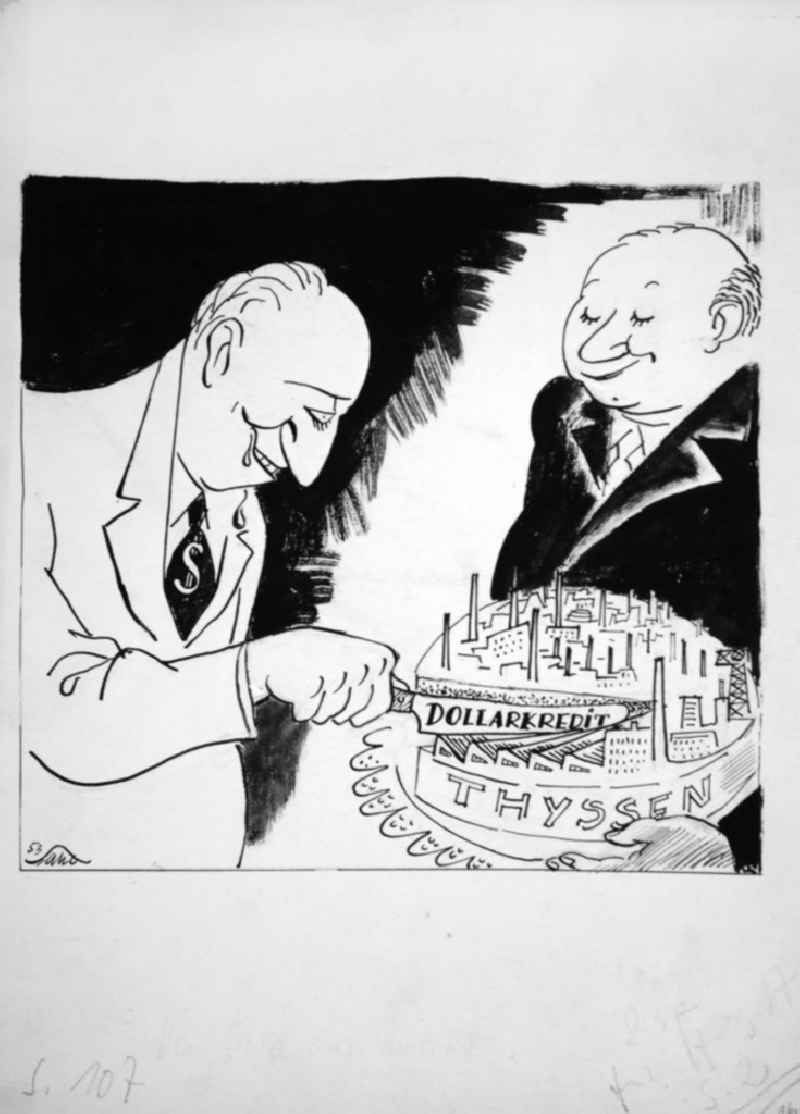 Zeichnung von Herbert Sandberg 'Dollarkredit' aus dem Jahr 1953, 21,