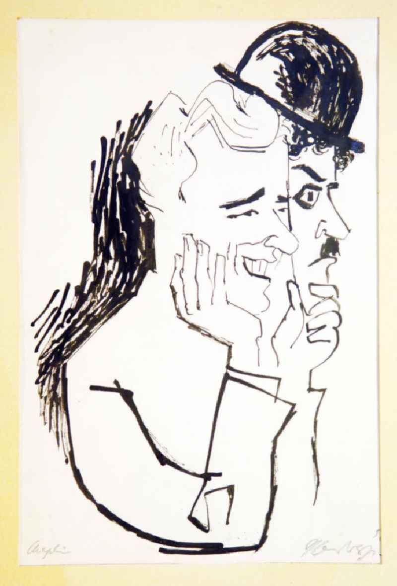 Zeichnung von Herbert Sandberg 'Chaplin' aus dem Jahr 1956, 18,4x28,