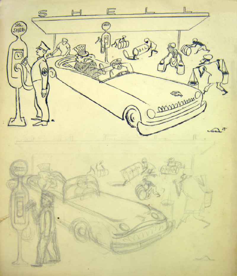 Zeichnung von Herbert Sandberg 'Shell' aus dem Jahr 1955, 26,