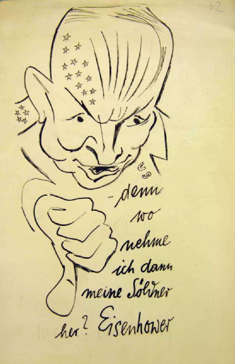 Zeichnung von Herbert Sandberg 'Eisenhower' 17,0x34,