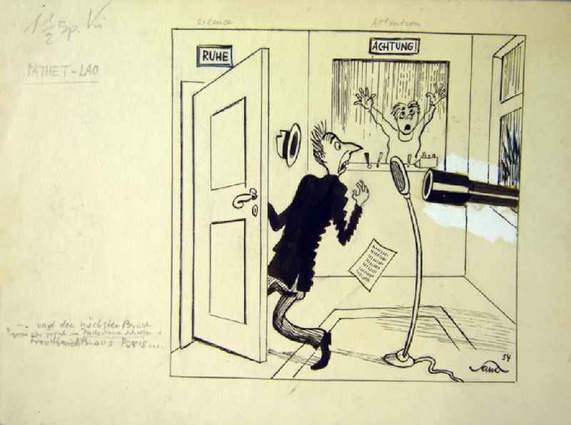 Zeichnung von Herbert Sandberg 'Pathet-Lao' aus dem Jahr 1954, 32,0x22,