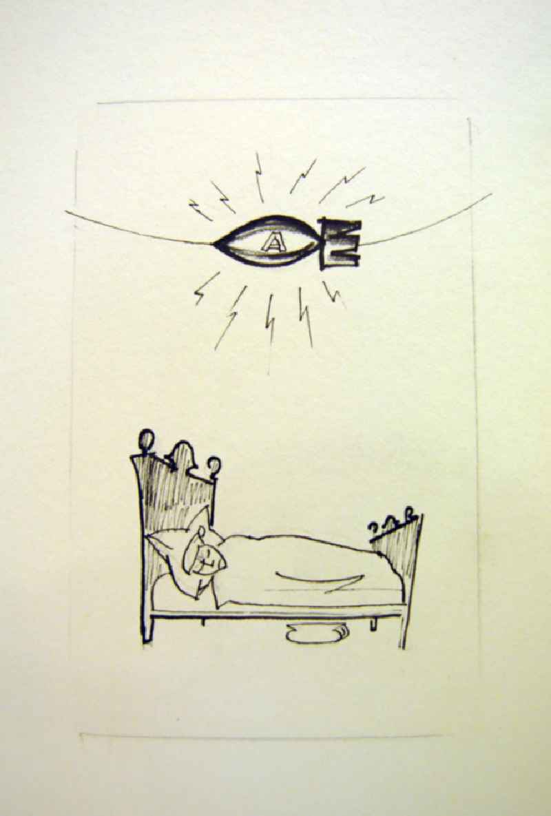 Zeichnung von Herbert Sandberg 'Bösartige Gedanken' 13,2x20,