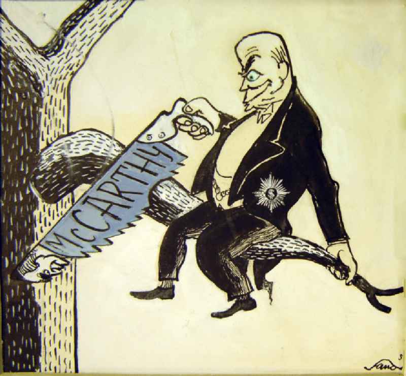 Zeichnung von Herbert Sandberg 'McCarthy, Das Werkzeug Eisenhowers' aus dem Jahr 1954, 20,0x17,