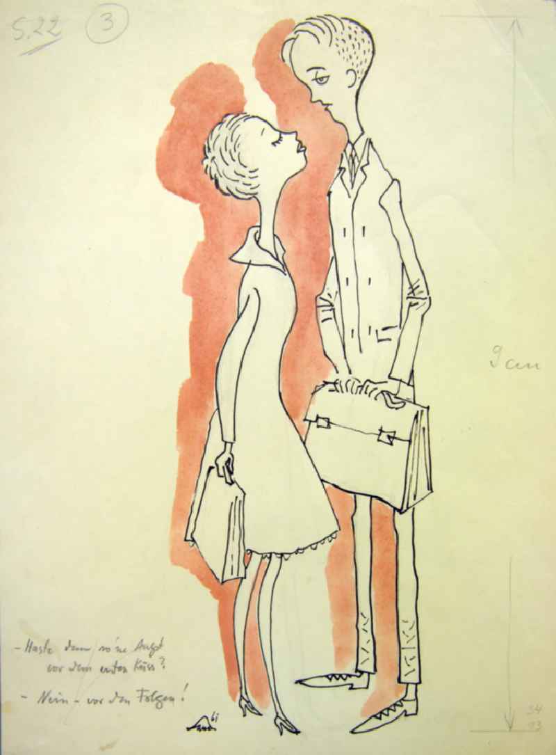 Zeichnung von Herbert Sandberg 'Der erste Kuss' aus dem Jahr 1961, 13,5x35,