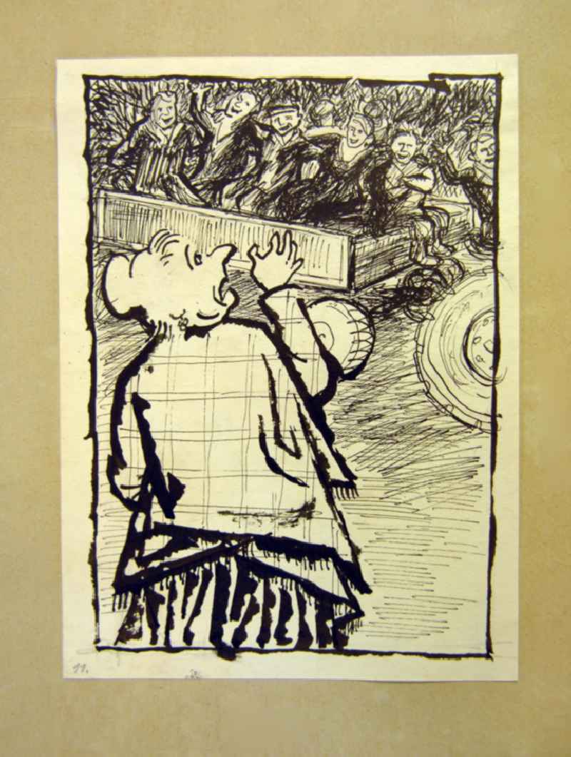 Zeichnung von Herbert Sandberg 'Frau Damals (11.)' 17,
