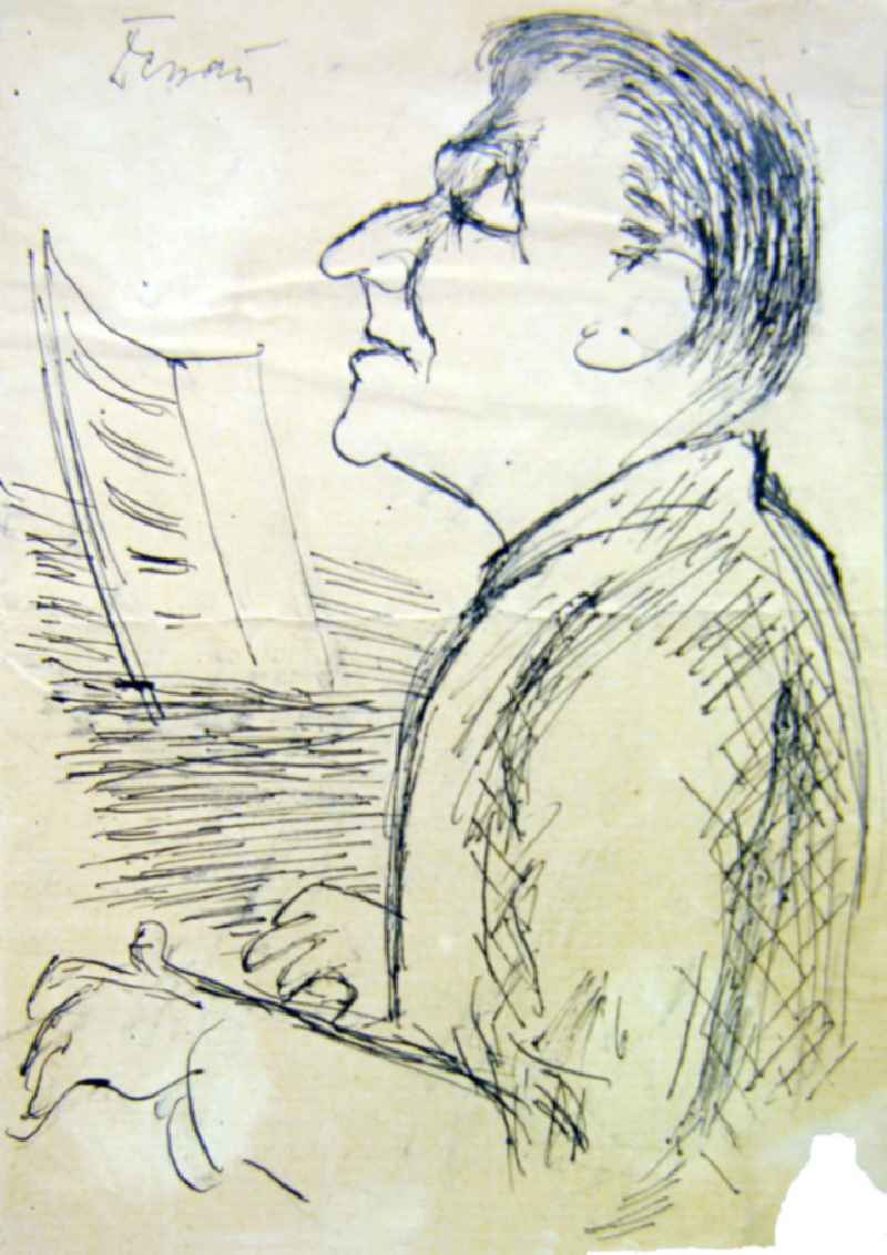 Skizze von Herbert Sandberg über Paul Dessau (*19.12.1894 †28.06.1979) 'Dessau' 14,7x21,