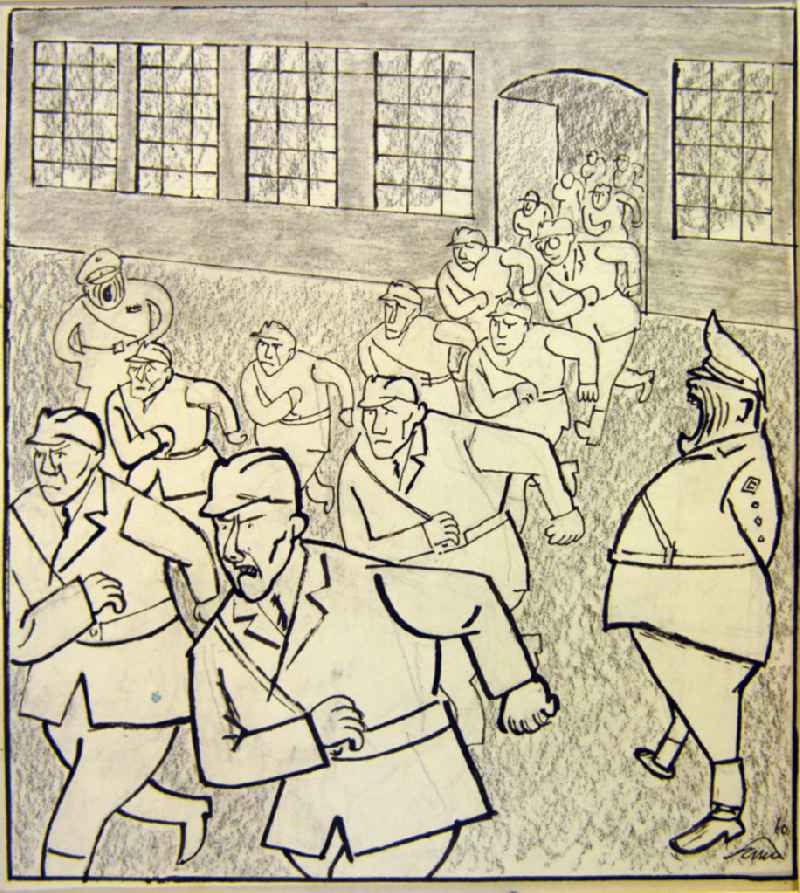 Zeichnung von Herbert Sandberg 'Knecht Rupprecht in Westeuropa' aus dem Jahr 1951, 21,1x25,
