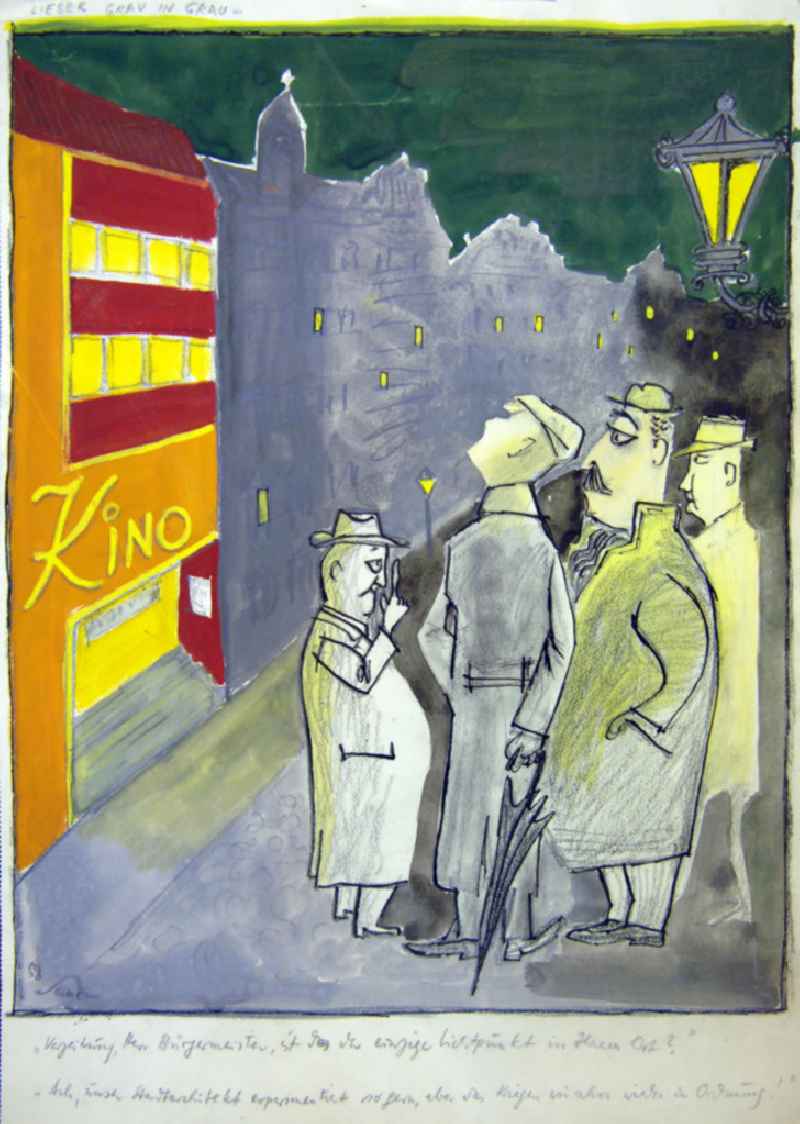 Zeichnung von Herbert Sandberg 'Lieber grau in grau' aus dem Jahr 1958, 28,8x37,
