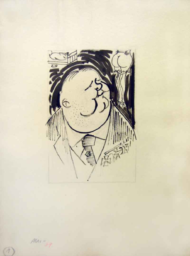Zeichnung von Herbert Sandberg 'Aber-' 13,5x20,