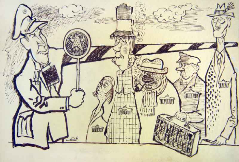 Zeichnung von Herbert Sandberg 'Vor der Schranke' aus dem Jahr 1960, 35,0x24,