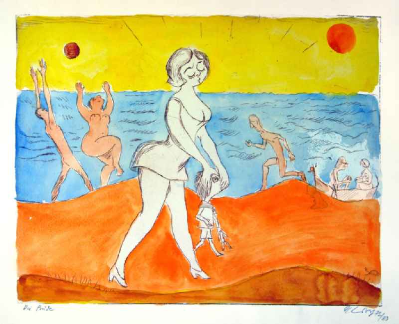 Zeichnung von Herbert Sandberg 'Die Prüde' aus dem Jahr 1972/1980, 47,3x38,