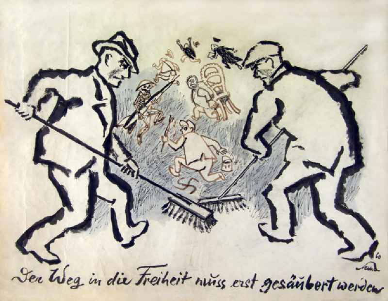 Zeichnung von Herbert Sandberg 'Der Weg in die Freiheit muss erst gesäubert werden' aus dem Jahr 1960, 70,