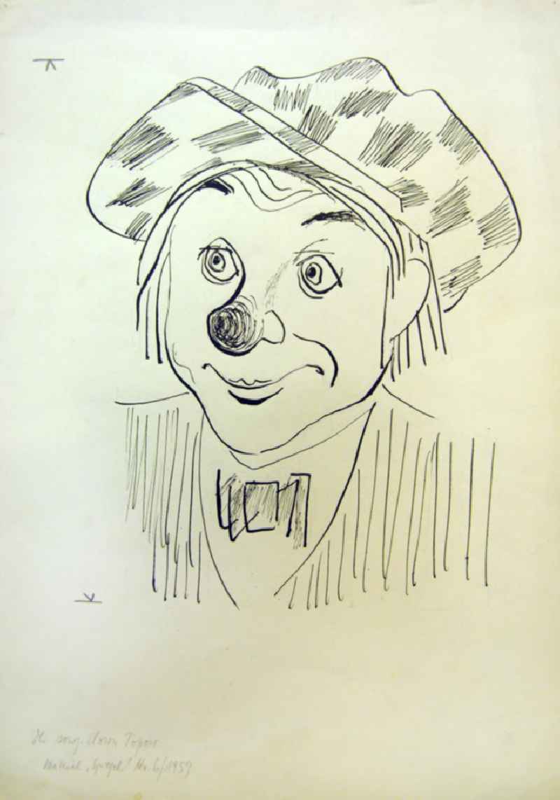 Zeichnung von Herbert Sandberg 'Der sowj. Clown Topow' 24,0x30,