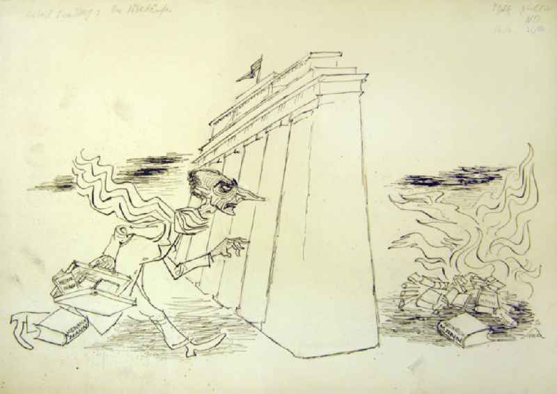 Zeichnung von Herbert Sandberg 'Der Überläufer' aus dem Jahr 1957, 35,0x20,
