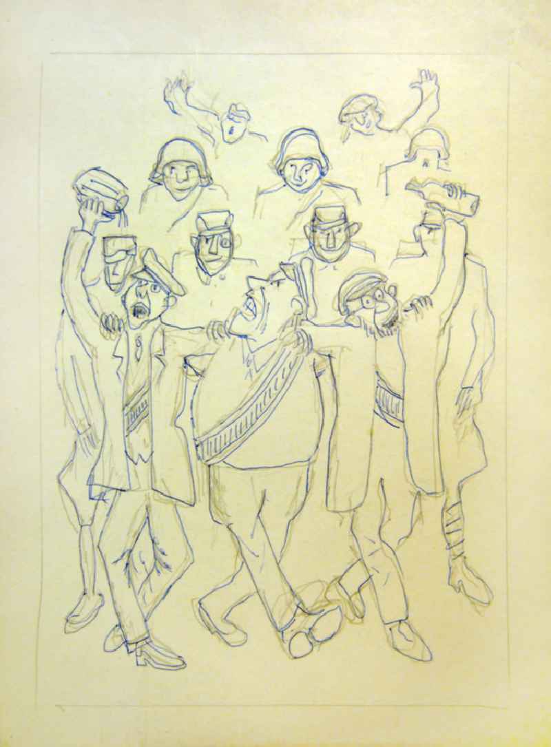 Skizze von Herbert Sandberg zu Blatt 18 aus „Anachronistische Zug“ 18,0x23,