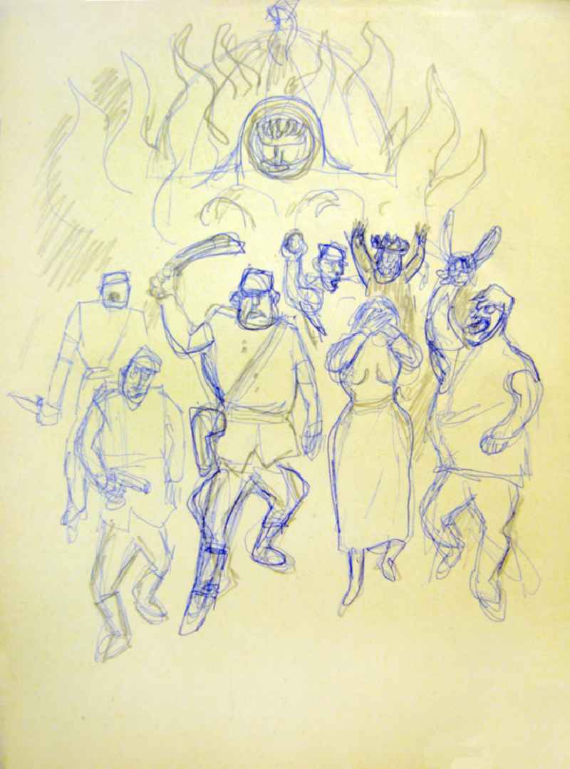 Skizze von Herbert Sandberg zu Blatt 7 aus „Anachronistische Zug“ 19,5x25,