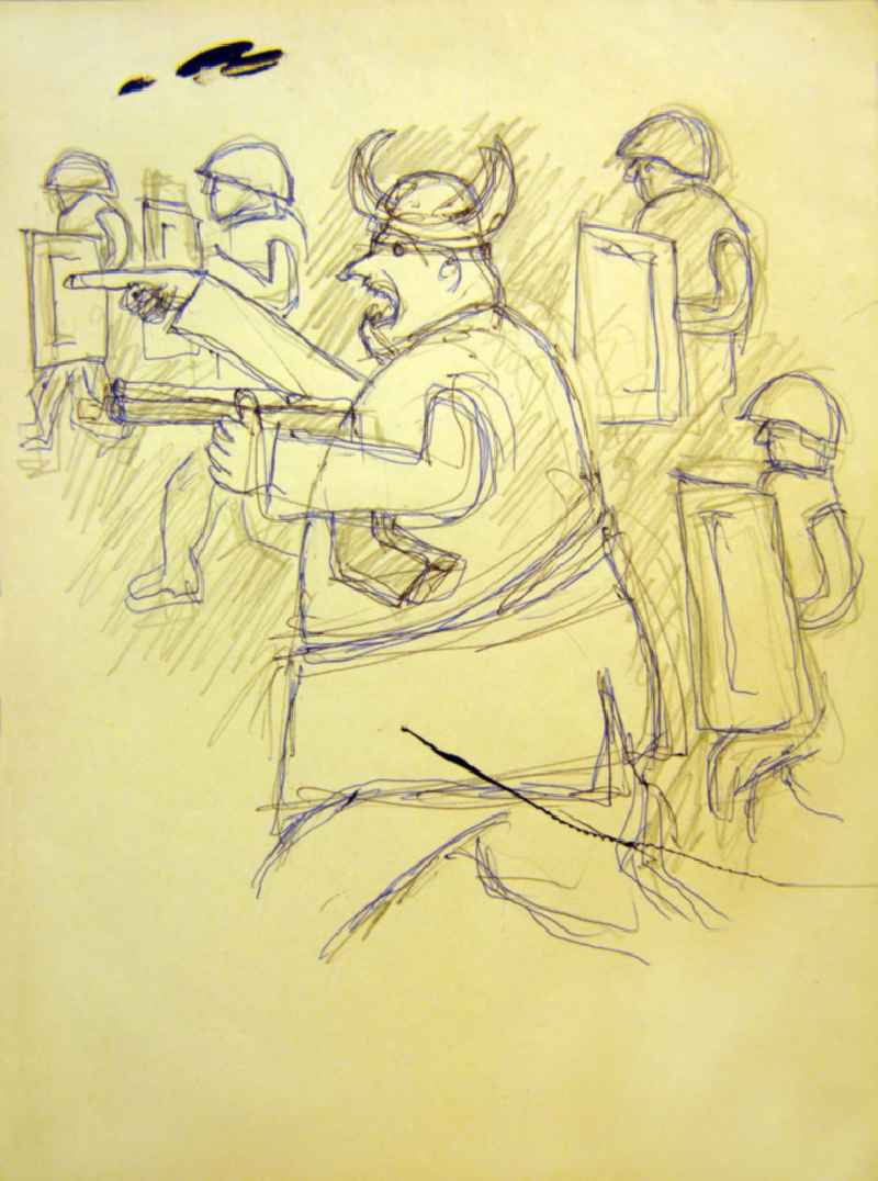 Skizze von Herbert Sandberg zu Blatt 9 aus „Anachronistische Zug“ 20,5x21,