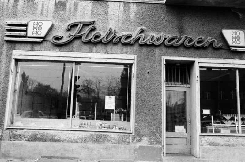 House front and Shopwindow forcoldmeat store in the borough Berlin-Pankow or Prenzlauer Berg