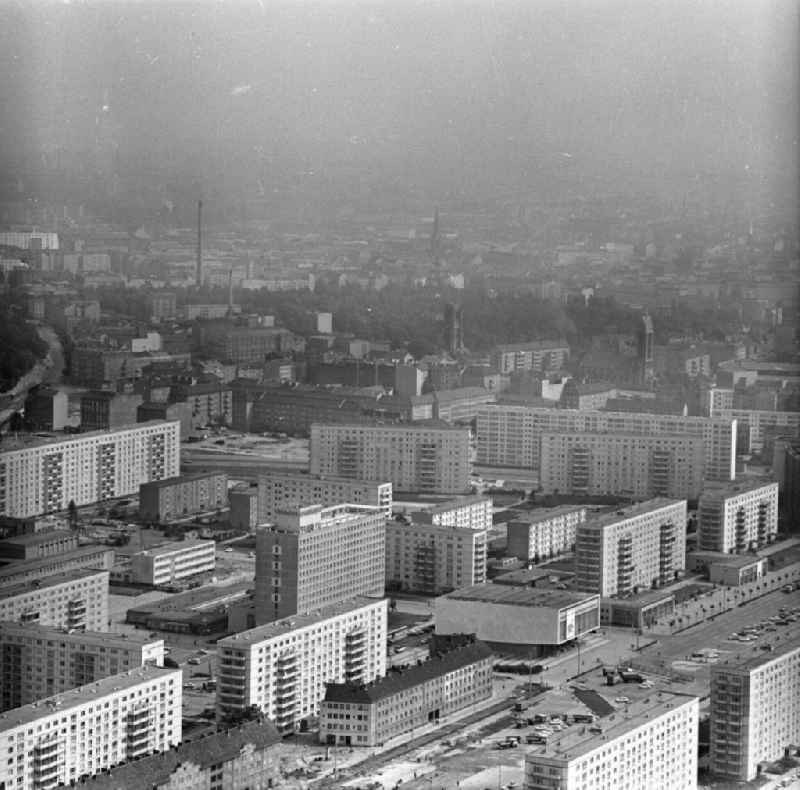 View from the TV Tower construction site in the direction of Karl-Marx-Allee and the district of Friedrichshain in Berlin-Mitte