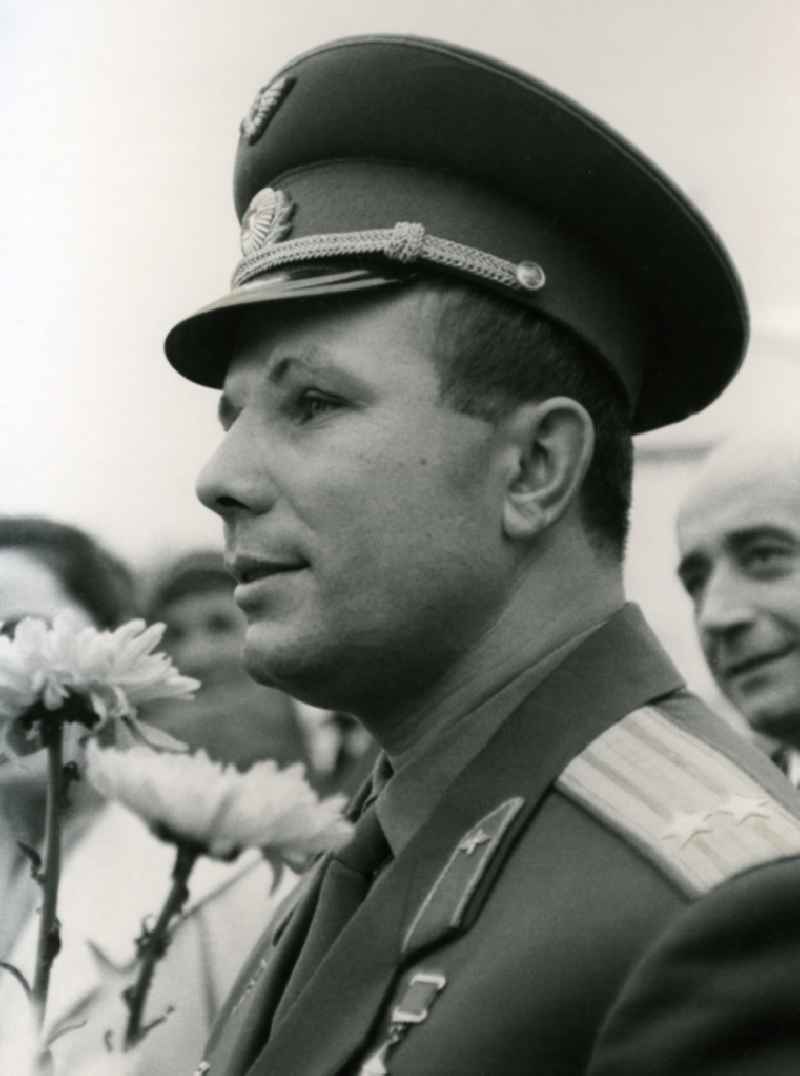 The first man in space Yuri Gagarin (1934 - 1968) in Berlin. He was a pilot from the spaceship Vostok 1