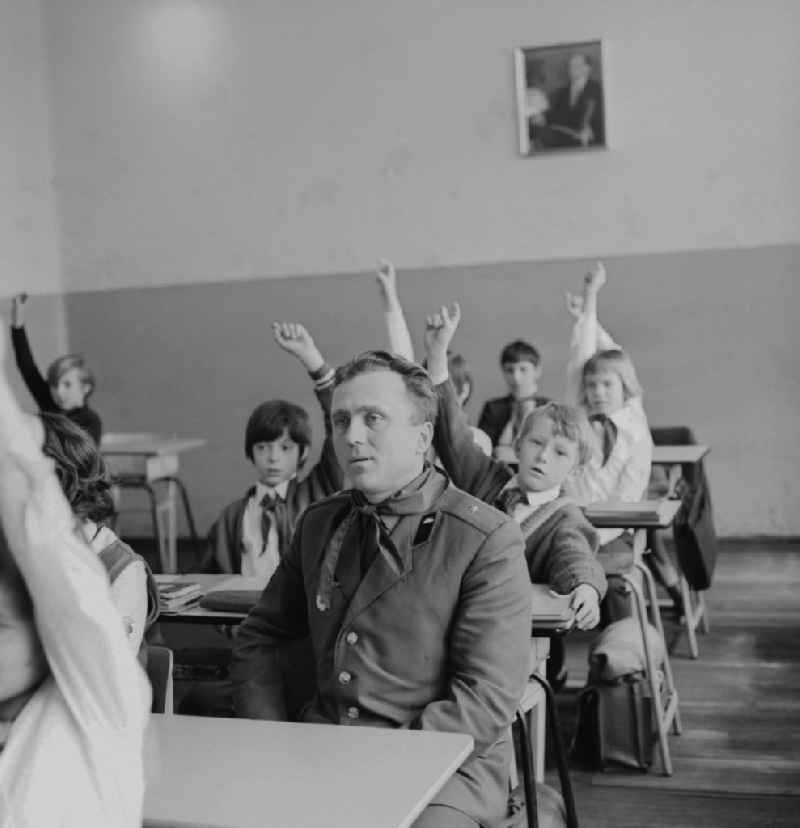A Soviet soldier attended a class at the lower level in Berlin