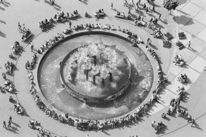 Top view of the People's Friendship Fountain on the Alexanderplatz in Berlin, the former capital of the GDR, the German Democratic Republic