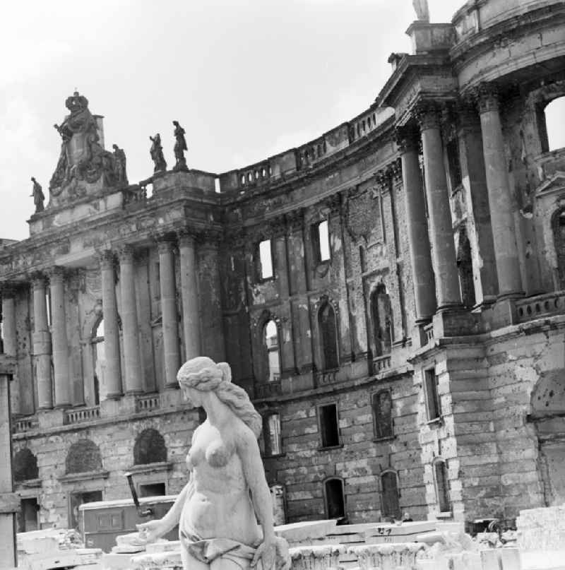 The destroyed in World War 2 Old Library at Bebelplatz in Berlin, the former capital of the GDR, the German Democratic Republic. The building is located on the Unter den Linden boulevard on the west side of the adjacent Bebelplatz