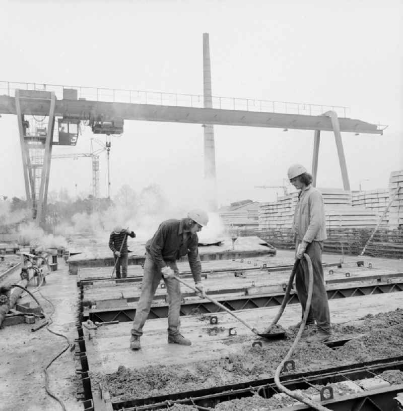 Workers at VEB concrete factory 'Dr. Richard Sorge' Grunau in Berlin, the former capital of the GDR, the German Democratic Republic