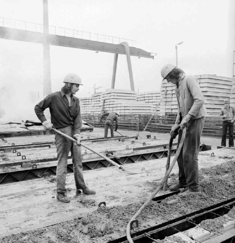 Workers at VEB concrete factory 'Dr. Richard Sorge' Grunau in Berlin, the former capital of the GDR, the German Democratic Republic