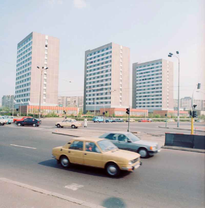 Workers' hostel at the Lenin Avenue, today Landsberger Allee, corner Ho Chi Minh road, today Weissenseer way in Berlin, the former capital of the GDR, German Democratic Republic. Today it is the Holiday Inn Hotel Berlin City East