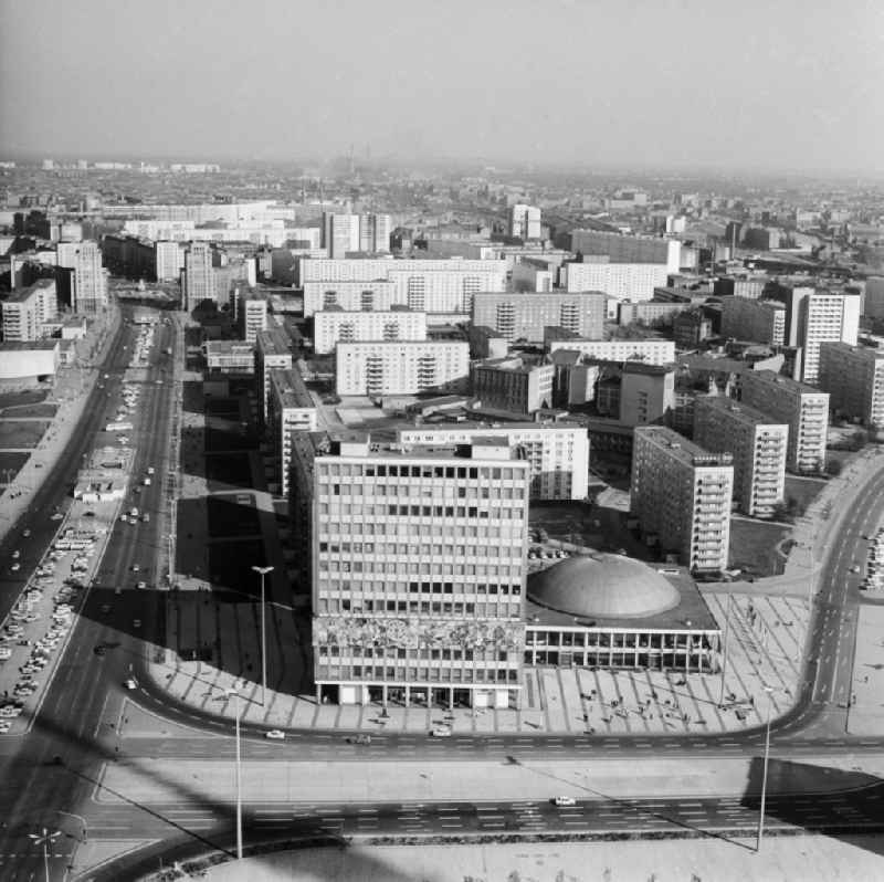 Look town outwards on the 'house of the teacher' and the convention hall on the Alexander's place in Berlin, the former capital of the GDR, German democratic republic