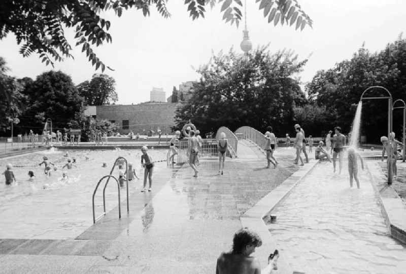 The outdoor swimming pool, child bath Monbijou in the Monbijou park in Berlin, the former capital of the GDR, German democratic republic