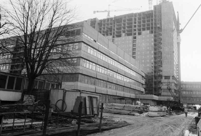 Building site to the new building of the bed high rise of the Charite in the campus middle in Berlin, the former capital of the GDR, German democratic republic