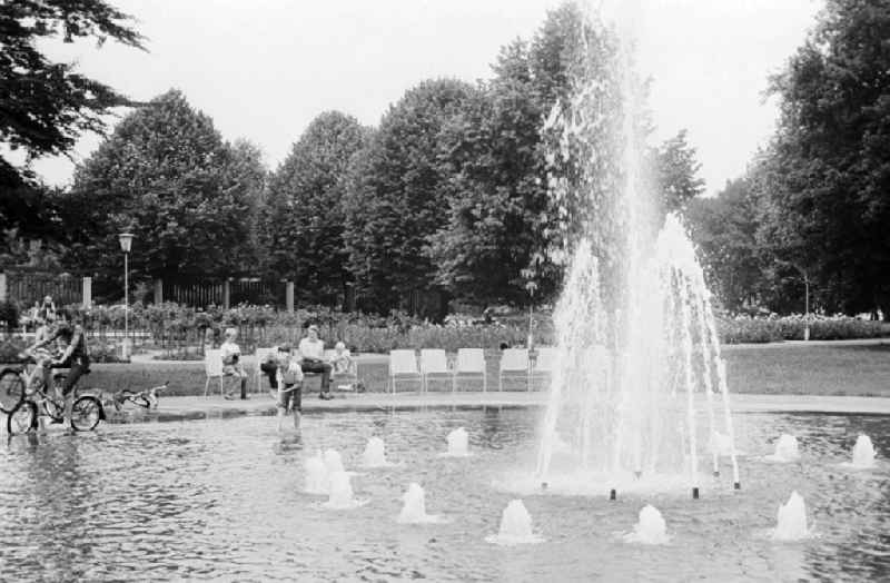 Fountains in the rose garden in the Treptower park in Berlin, the former capital of the GDR, German democratic republic