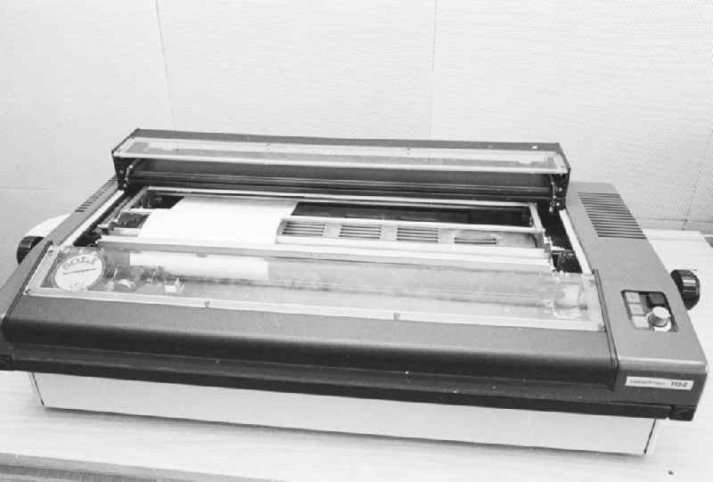 A daisy wheel printer of the company robotron model 1152 from the office equipment work Soemmerda, in Berlin, the former capital of the GDR, German democratic republic