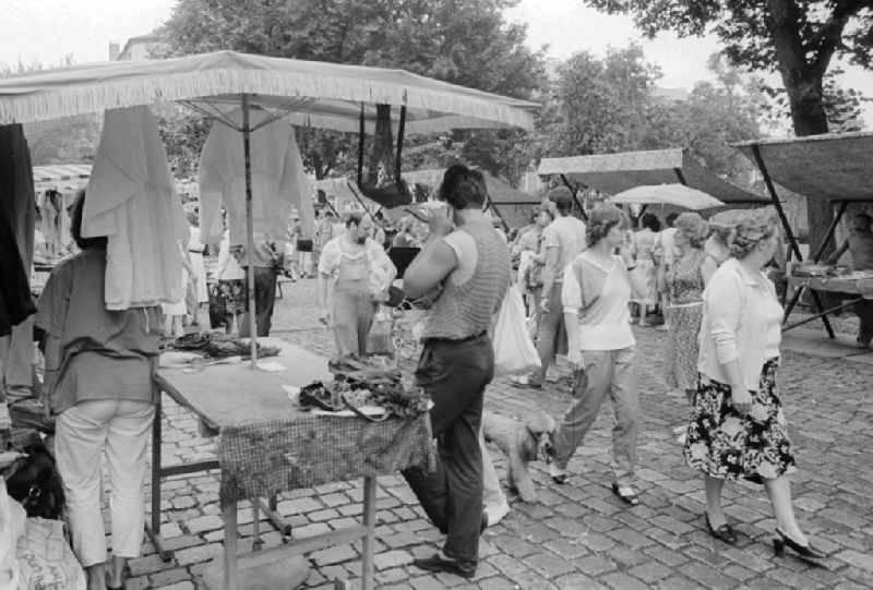Weekly market on the place Askona in Berlin, the former capital of the GDR, German democratic republic