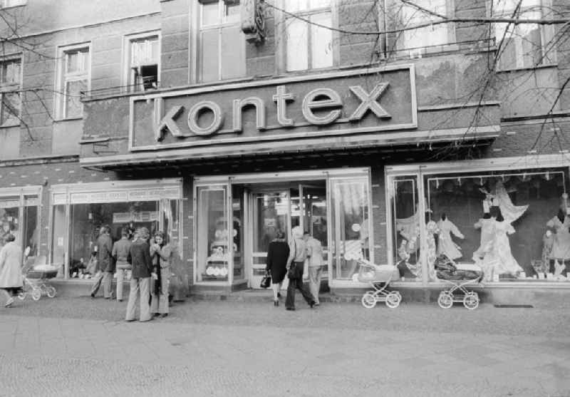 Entrance of the kontex department store in the Frankfurt avenue in Berlin, the former capital of the GDR, German democratic republic