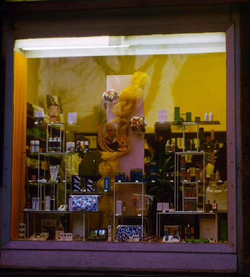 Shop-window display of a perfumery in Berlin, the former capital of the GDR, German democratic republic