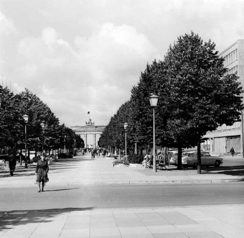 Unter den Linden with look at the Brandenburg Gate in Berlin, the former capital of the GDR, German democratic republic
