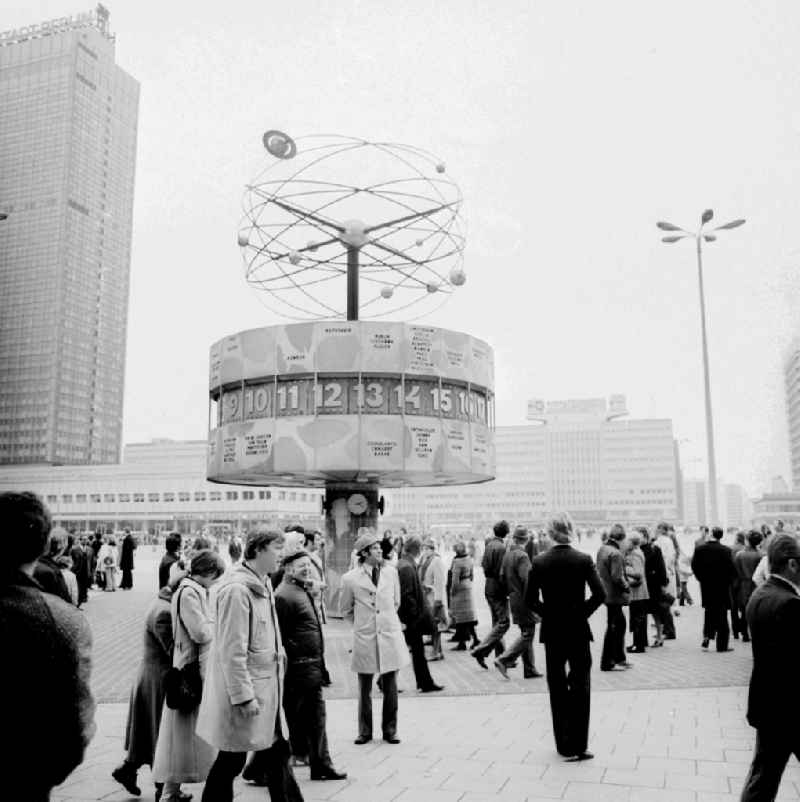 The Urania World Clock at Alexanderplatz in Berlin, the former capital of the GDR, German Democratic Republic