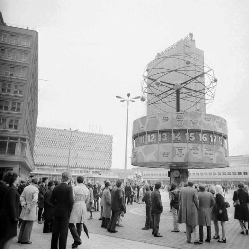 The Urania World Clock at Alexanderplatz in Berlin, the former capital of the GDR, German Democratic Republic