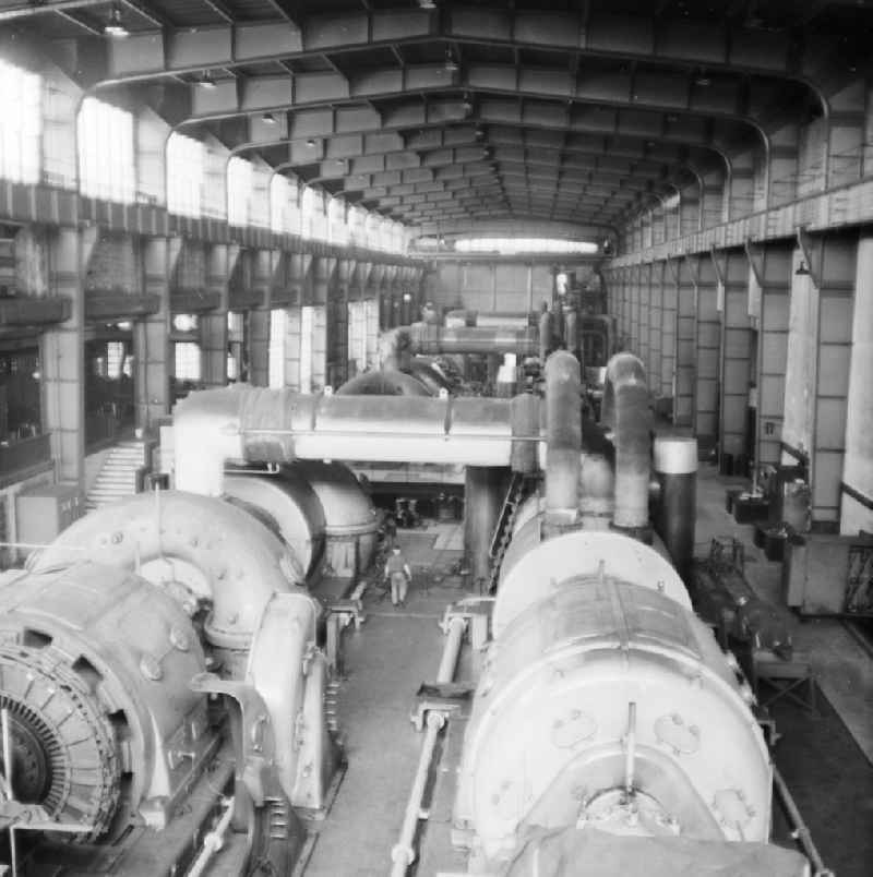 Turbine hall with steam turbines in the coal power plant Rummelsburg in Berlin, the former capital of the GDR, German Democratic Republic