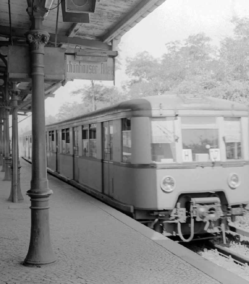 S-Bahn train in the direction of Schoenhauser Allee at Schoeneweide station in Berlin, the former capital of the GDR, German Democratic Republic