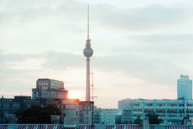 Sunset with the TV Tower in Berlin, the former capital of the GDR, German Democratic Republic
